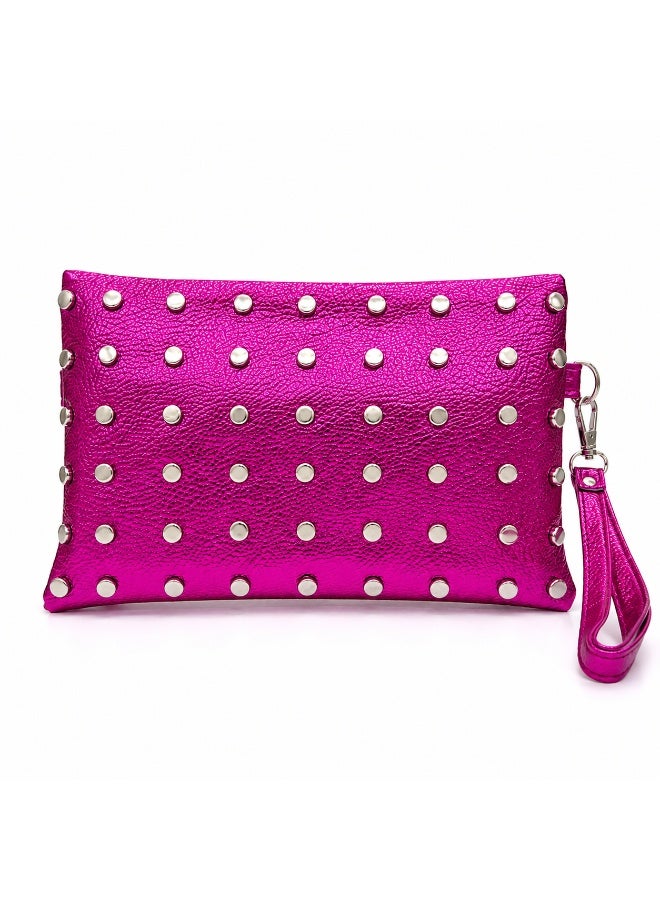 Women’s Studded Clutch Bag with Detachable Shoulder Chain and Wrist Strap, Zipper Evening Crossbody Purse - Image 3