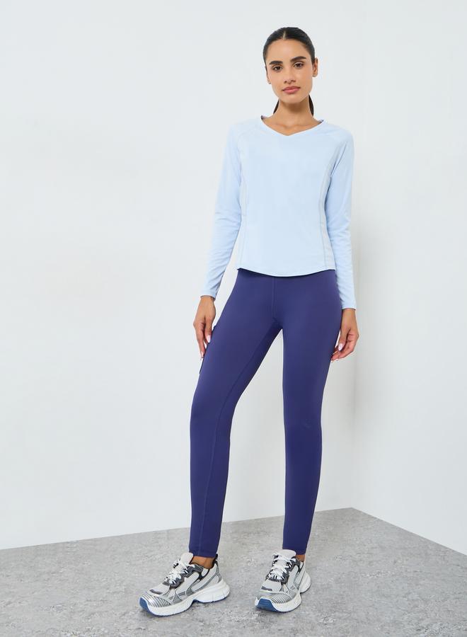 Styli Active Back Inverted U Shape Mesh Insert Long Sleeve Top - Image 2