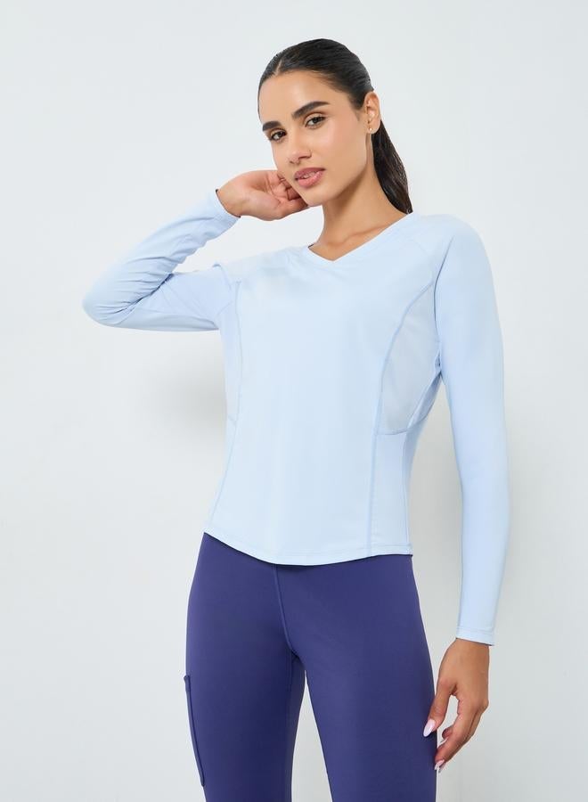 Styli Active Back Inverted U Shape Mesh Insert Long Sleeve Top - Image 1