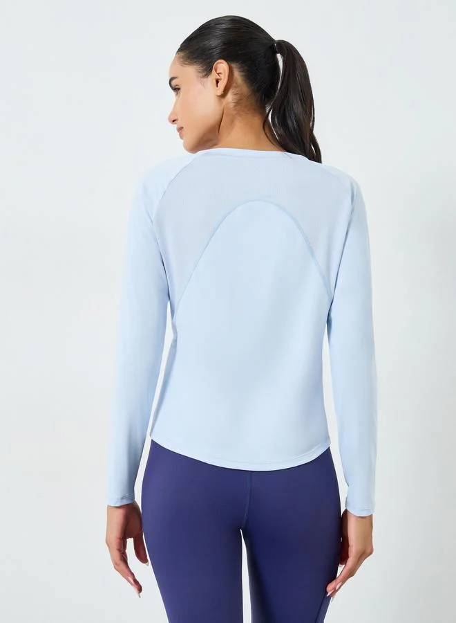 Styli Active  Back Inverted U Shape Mesh Insert Long Sleeve Top for Women | Best Price UAE