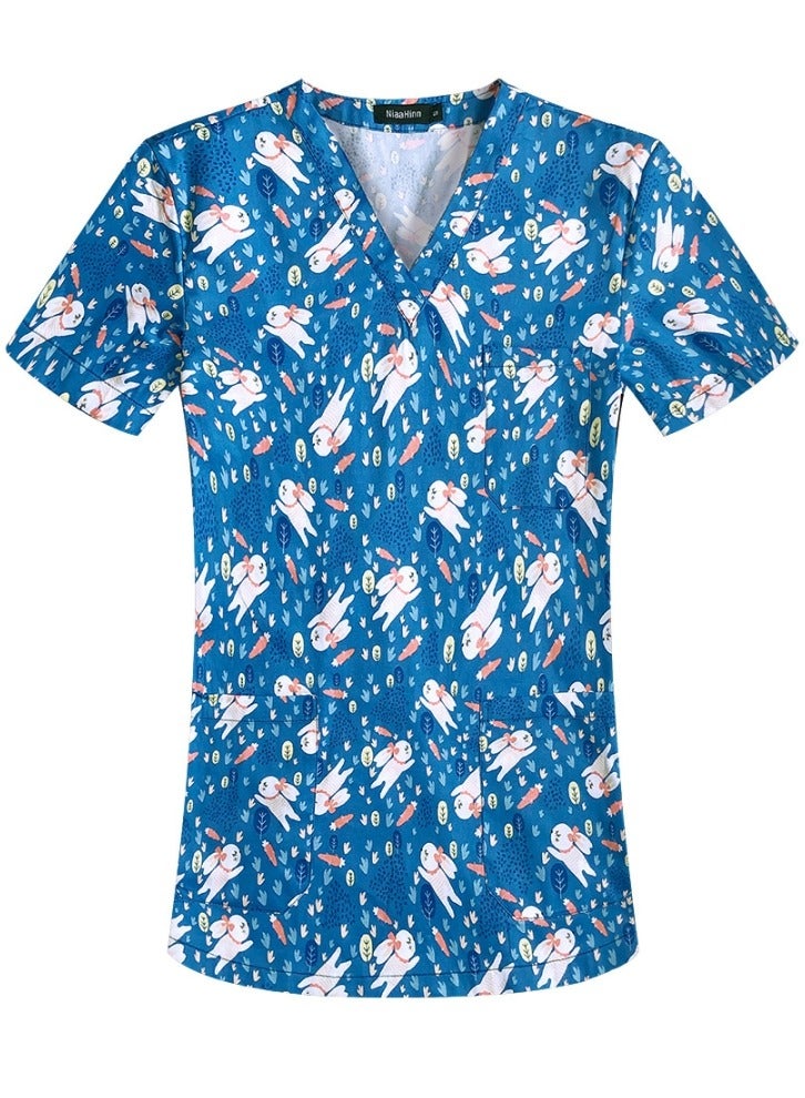 Loquat V-Neck Printed Medical Uniform Scrubs Top for Women Workwear Soft Comfty Easy Care 