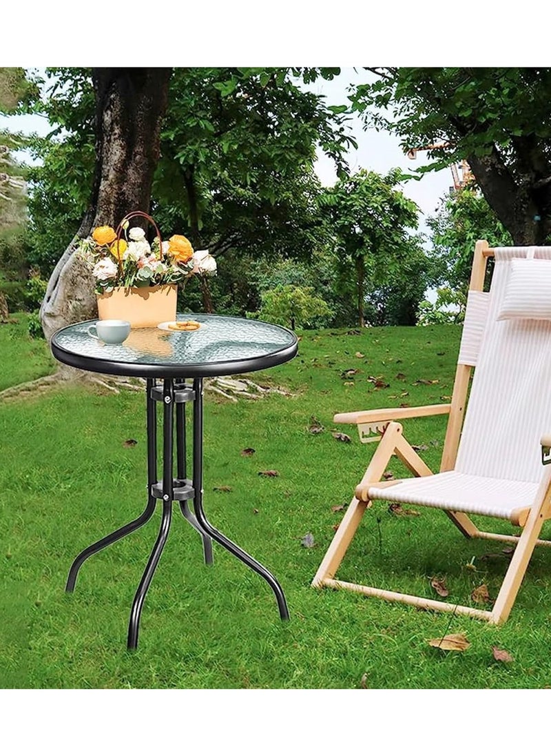 DubaiGallery Outdoor Table Round Patio Dining Table Coffee Table Side Table Garden Table Outdoor Indoor Furniture with Metal Frame and Tempered Water Ripple Glass Top for Garden Backyard Porch Deck  - Image 4