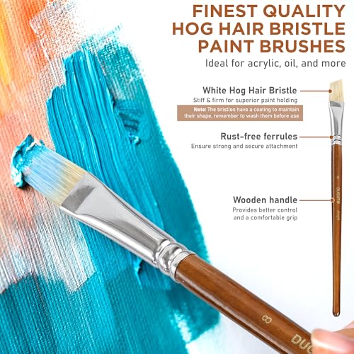 DUGATO 10pcs Short Handle White Hog Hair Artist Paint Brush Set by DUGATO Perfect for Acrylic Oil Gouache Watercolor, Painting Brushes Kit for Kids, Adults Fabulous for Canvas & Fabric - Image 3