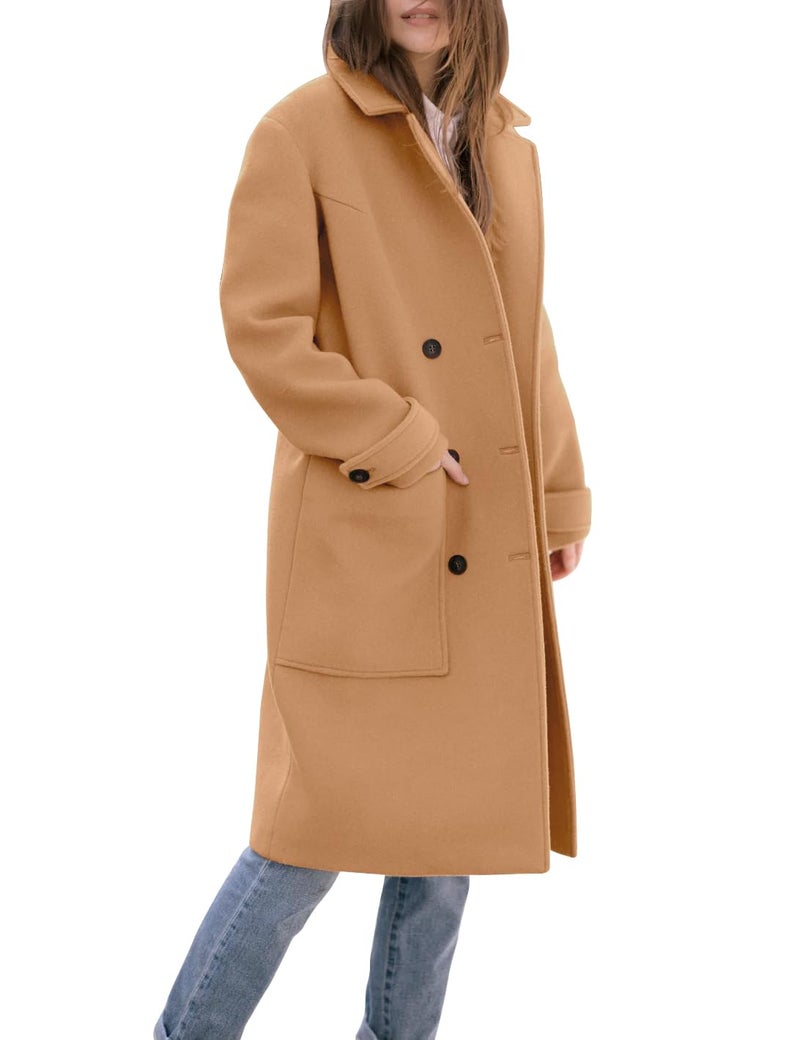 IDEALSANXUN Wool Coats for Women 2025 Winter Clothes Double Breasted Trench Coats Peacoats Long Blazer Jackets Overcoat, Camel, M - Image 1