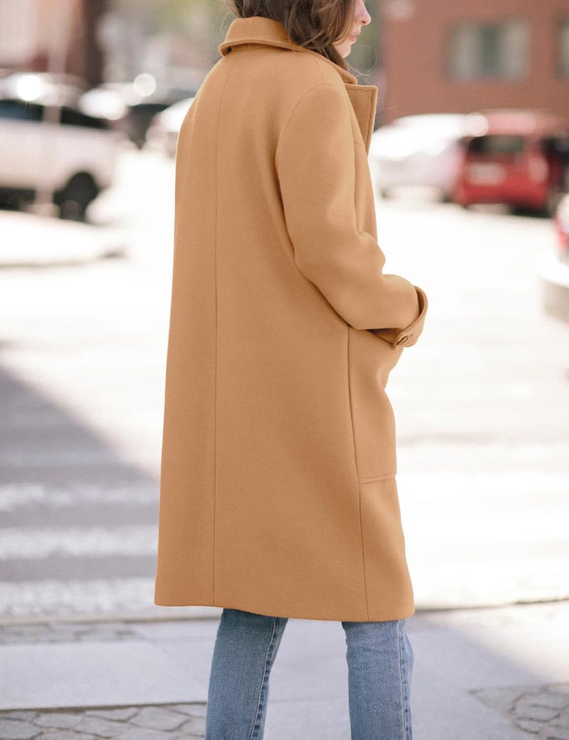 IDEALSANXUN Wool Coats for Women 2025 Winter Clothes Double Breasted Trench Coats Peacoats Long Blazer Jackets Overcoat, Camel, M - Image 4