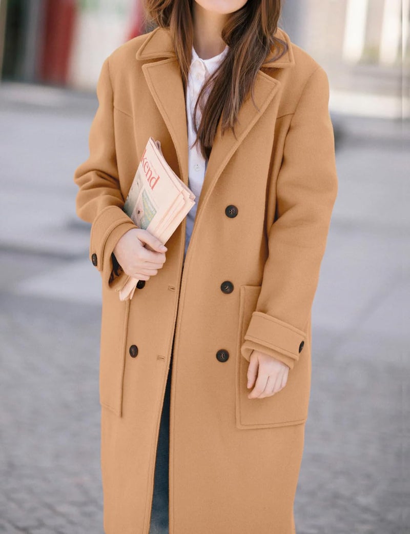 IDEALSANXUN Wool Coats for Women 2025 Winter Clothes Double Breasted Trench Coats Peacoats Long Blazer Jackets Overcoat, Camel, M - Image 2