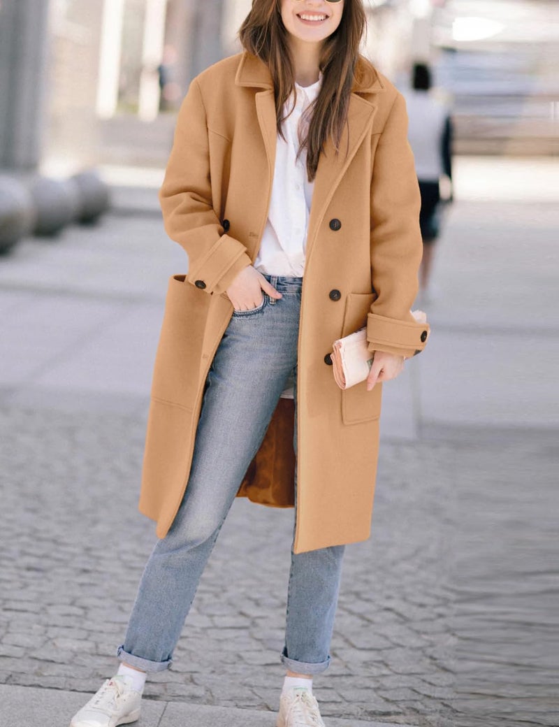 IDEALSANXUN Wool Coats for Women 2025 Winter Clothes Double Breasted Trench Coats Peacoats Long Blazer Jackets Overcoat, Camel, M - Image 3