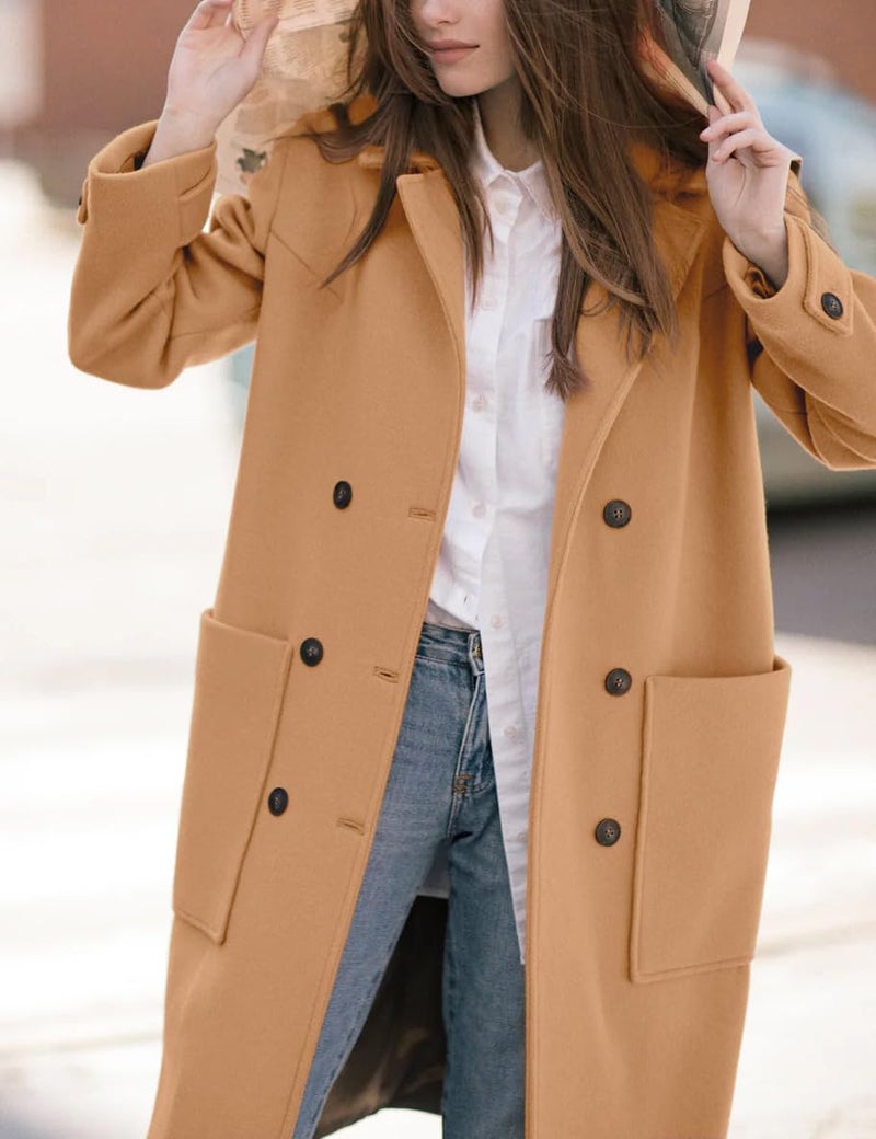 IDEALSANXUN Wool Coats for Women 2025 Winter Clothes Double Breasted Trench Coats Peacoats Long Blazer Jackets Overcoat, Camel, M - Image 5