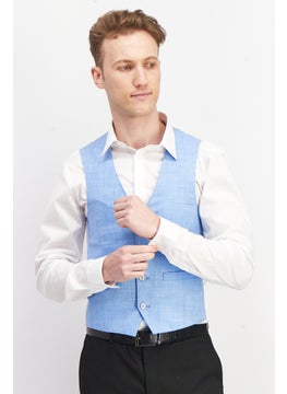 French Connection Men Slim Fit Textured Sleeveless Blazer Vest, Blue Combo  - Image 1