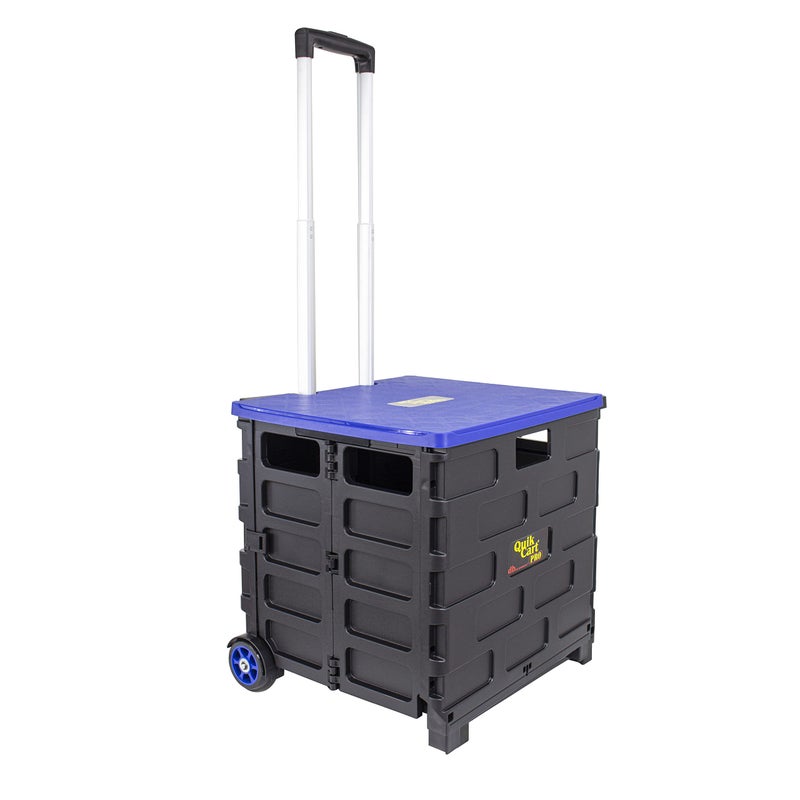 dbest products dbest products Quik Cart Pro Wheeled Rolling Crate Teacher Utility with seat Heavy Duty Collapsible Basket with Handle Blue
