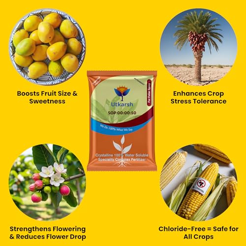Utkarsh SOP 00 00 50 - Potassium Sulphate for Plants Growth, 100% Water Soluble Powder, Foliar Spray Nutrition | NPK Fertilizers for Home Garden & Crops (250 Gm; Pack of 1) - Image 4