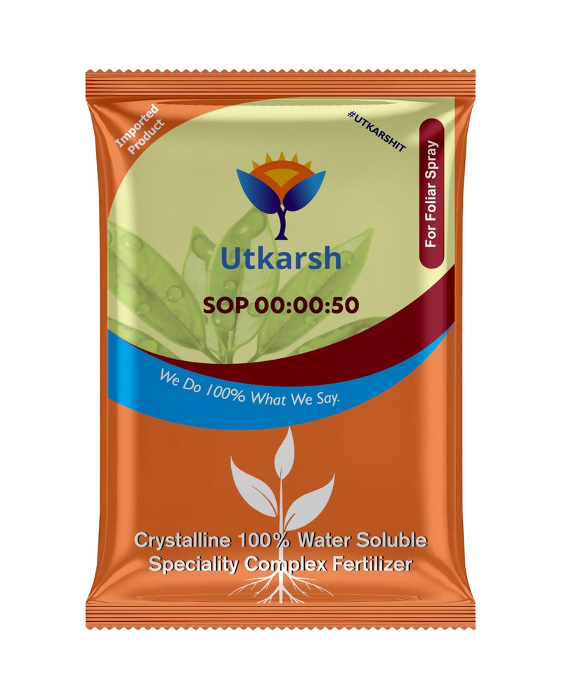Utkarsh SOP 00 00 50 - Potassium Sulphate for Plants Growth, 100% Water Soluble Powder, Foliar Spray Nutrition | NPK Fertilizers for Home Garden & Crops (250 Gm; Pack of 1) - Image 1