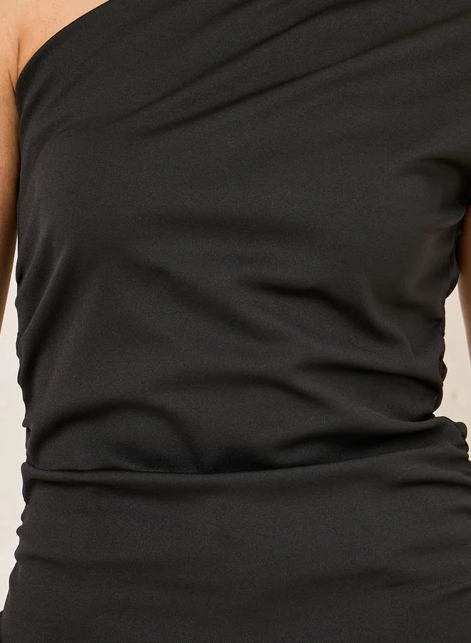 Styli Gathered Detail One Shoulder Knit Top