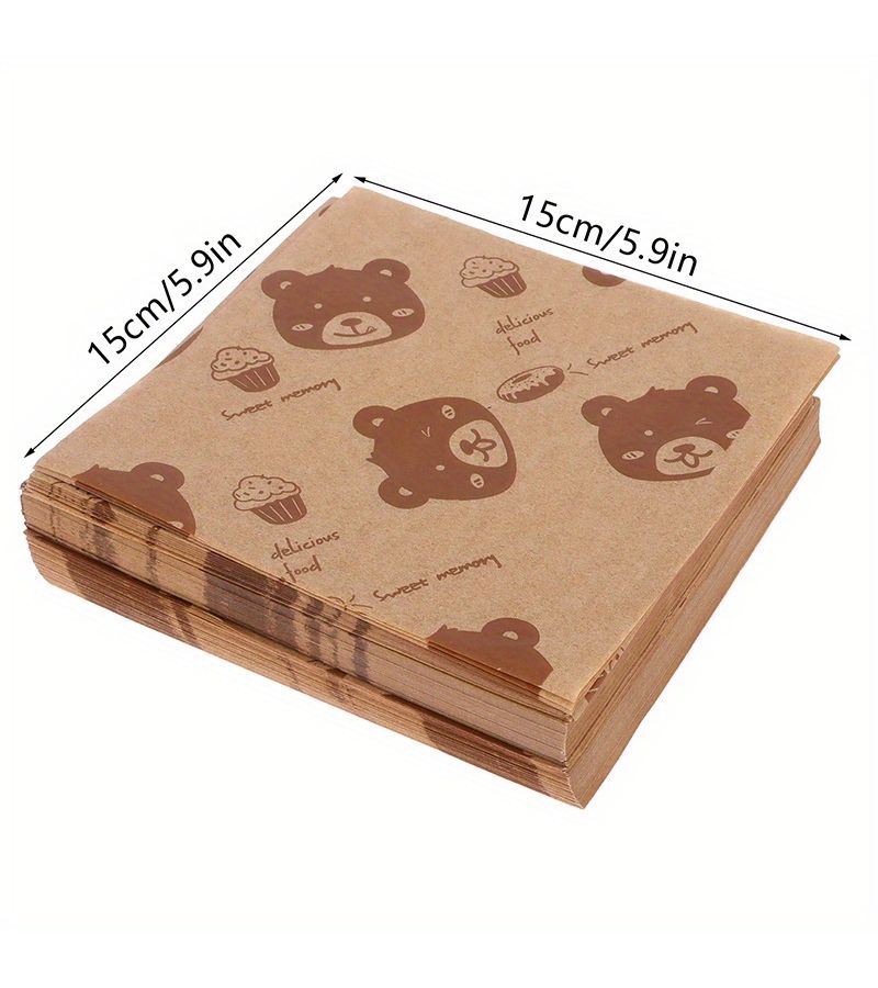 100 Sheets Khaki Wax Paper Bear Design For Sandwiches Hamburgers Fried Chicken - Image 4