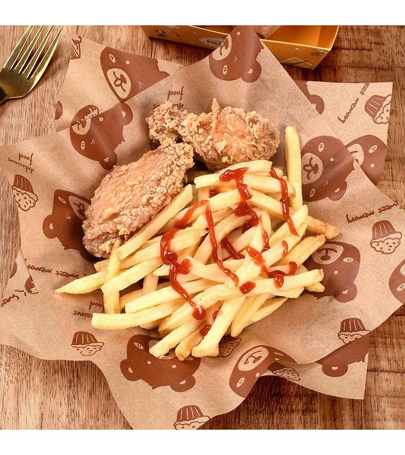 100 Sheets Khaki Wax Paper Bear Design For Sandwiches Hamburgers Fried Chicken - Image 5
