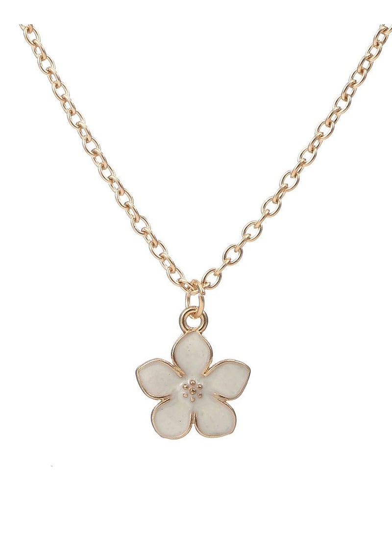 Goolsky White Flower Pendant Choker Necklace for Women – Soft Elegant Dainty Retro Floral Jewelry, Lightweight Spring Summer Casual Date Gift