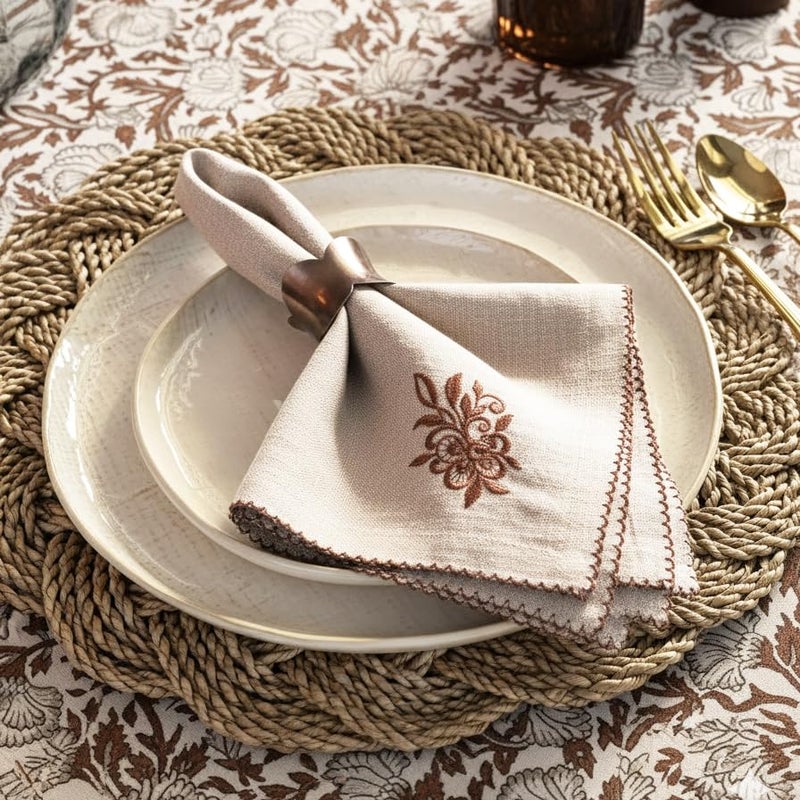 Rustique Linens 100% Cotton Embroidered Cloth Napkins – Set of 6 Large 46 x 46 cm | Soft, Absorbent Dinner Napkins for Dining Table & Kitchen | Biscuit Lattice - Image 5