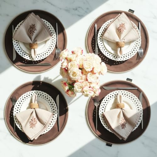 Rustique Linens 100% Cotton Embroidered Cloth Napkins – Set of 6 Large 46 x 46 cm | Soft, Absorbent Dinner Napkins for Dining Table & Kitchen | Biscuit Lattice - Image 3