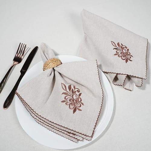 Rustique Linens 100% Cotton Embroidered Cloth Napkins – Set of 6 Large 46 x 46 cm | Soft, Absorbent Dinner Napkins for Dining Table & Kitchen | Biscuit Lattice - Image 2