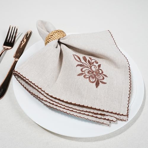 Rustique Linens 100% Cotton Embroidered Cloth Napkins – Set of 6 Large 46 x 46 cm | Soft, Absorbent Dinner Napkins for Dining Table & Kitchen | Biscuit Lattice - Image 4