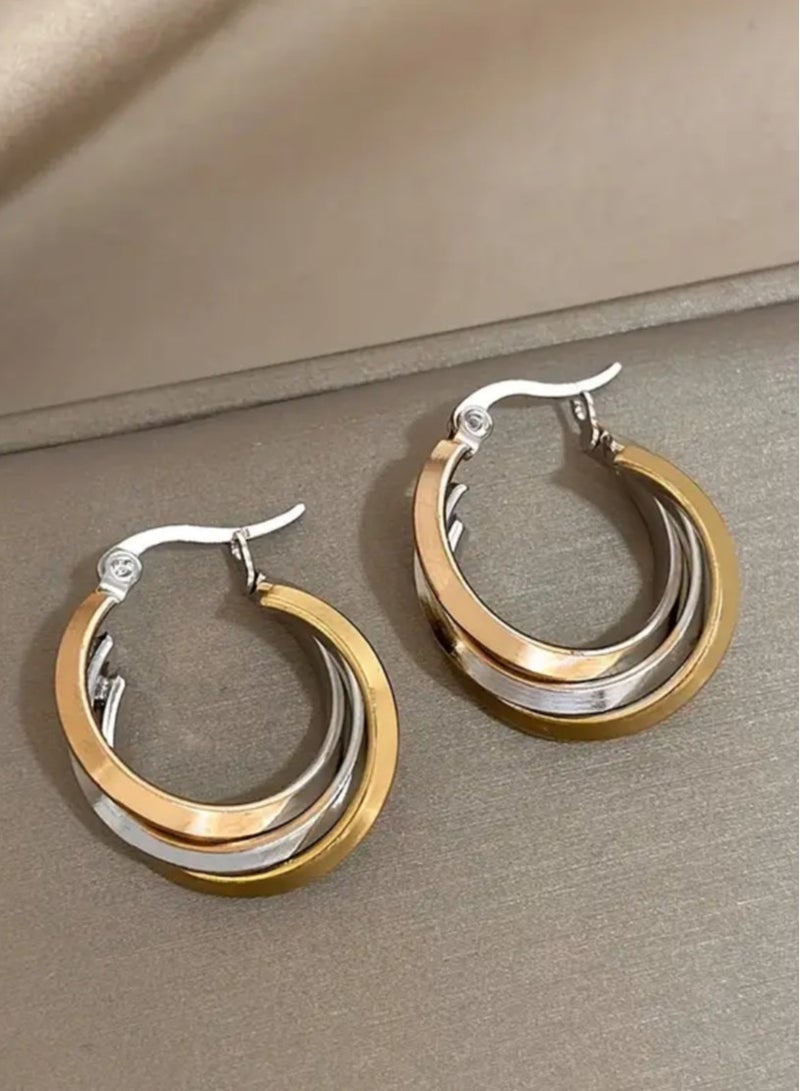 Attractives Elegant Trendy Stainless Steel 3 Tones Plated Earrings For Women - Image 1