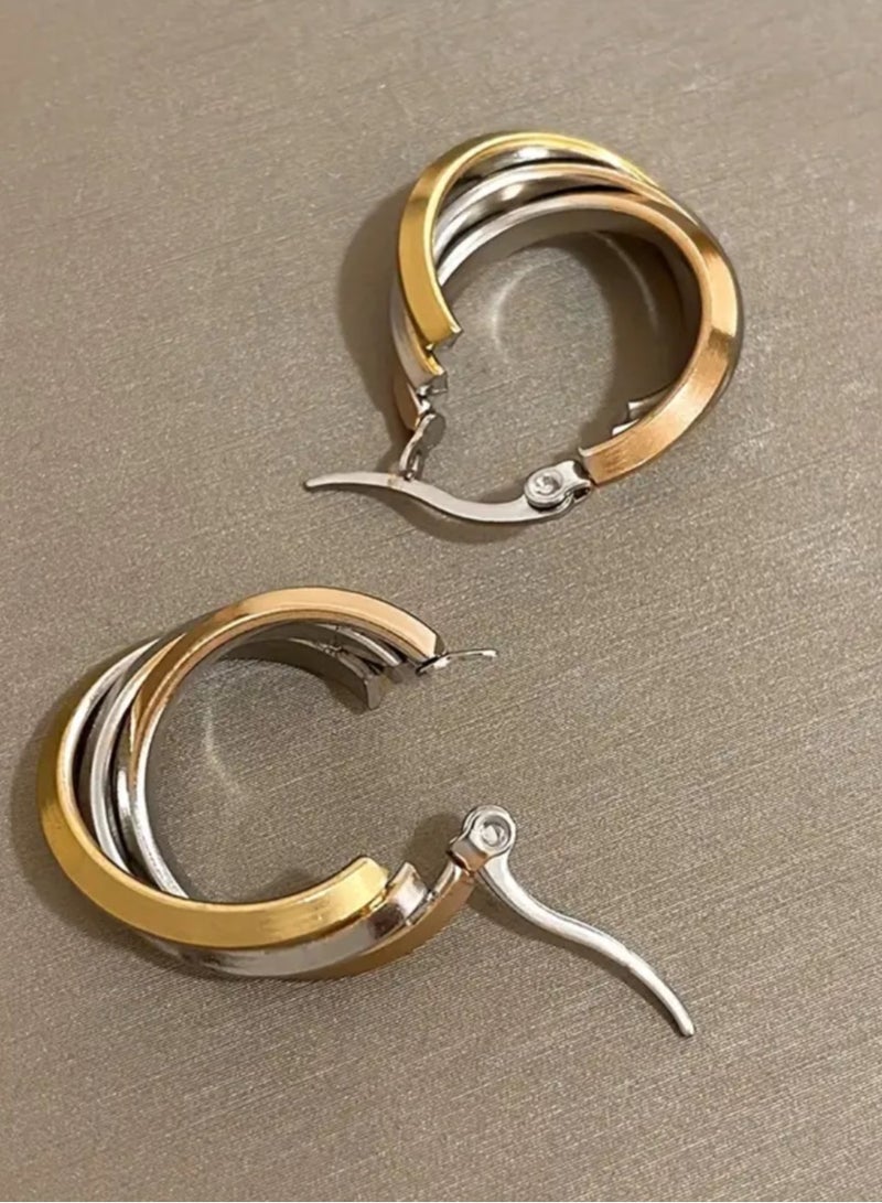 Attractives Elegant Trendy Stainless Steel 3 Tones Plated Earrings For Women - Image 3