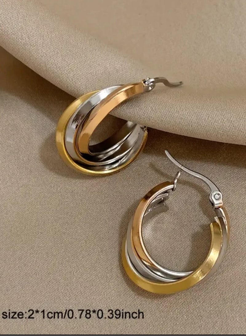 Attractives Elegant Trendy Stainless Steel 3 Tones Plated Earrings For Women - Image 4