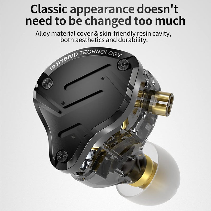 Kinboofi KSA standard compatible design KZ ZS10 Pro X IEM Earphones,in Ear Monitor,HiFi KZ Metal Wired Headphones with 4BA 1DD Hybrid Driver,Wired Earbuds with Detachable 0.75mm 2 pins Cable for Computer Gaming Audiophiles(Dark, with Mic) Odor resistant - Image 2