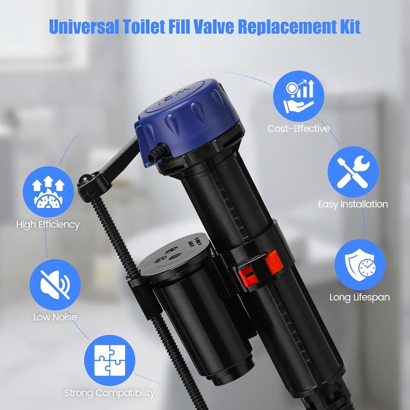 JAIMINI Toilet Fill Valve Replacement Kit, Quick-Install Inlet Valve with Connector & Refill Tube, Fixes Slow Filling, Leaks, Noisy Tank, Universal for Most Toilet Tanks - Image 2