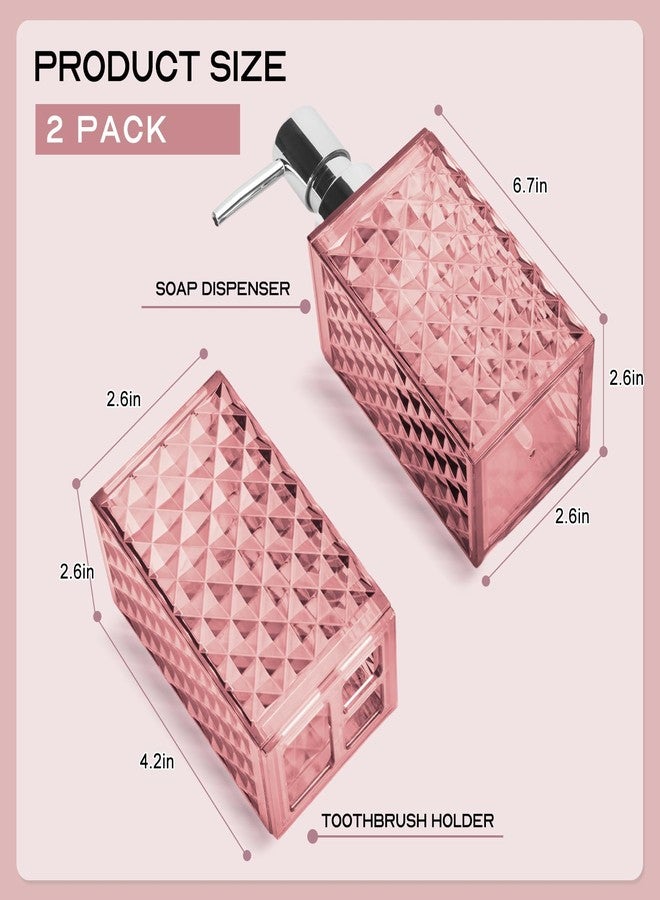 RRM Bathroom Accessories Set 2 PCS, Pink Bathroom Accessories Include Soap Dispenser and Toothbrush Holder, Diamond Pattern Bathroom Set for Boho Bathroom Decor - Image 2