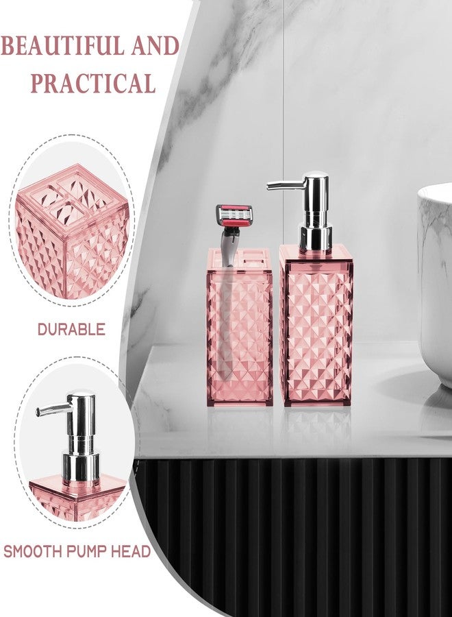 RRM Bathroom Accessories Set 2 PCS, Pink Bathroom Accessories Include Soap Dispenser and Toothbrush Holder, Diamond Pattern Bathroom Set for Boho Bathroom Decor - Image 4