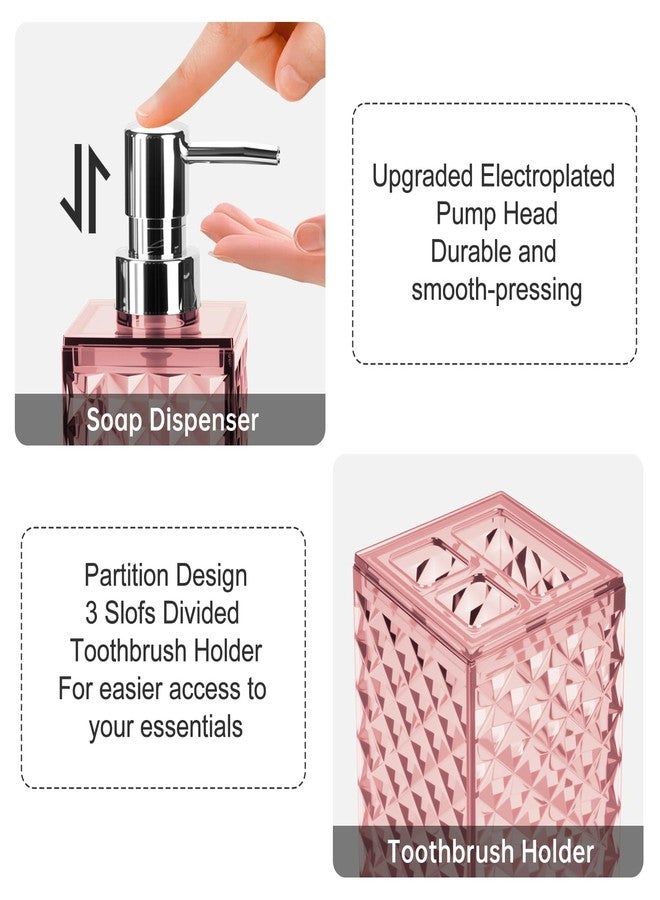 RRM Bathroom Accessories Set 2 PCS, Pink Bathroom Accessories Include Soap Dispenser and Toothbrush Holder, Diamond Pattern Bathroom Set for Boho Bathroom Decor - Image 3