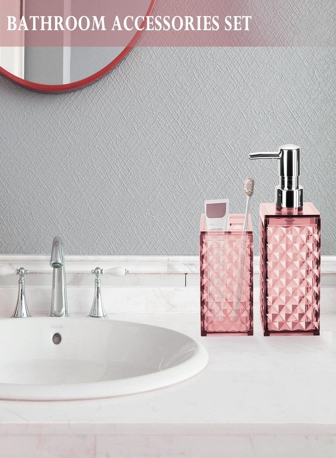 RRM Bathroom Accessories Set 2 PCS, Pink Bathroom Accessories Include Soap Dispenser and Toothbrush Holder, Diamond Pattern Bathroom Set for Boho Bathroom Decor - Image 5