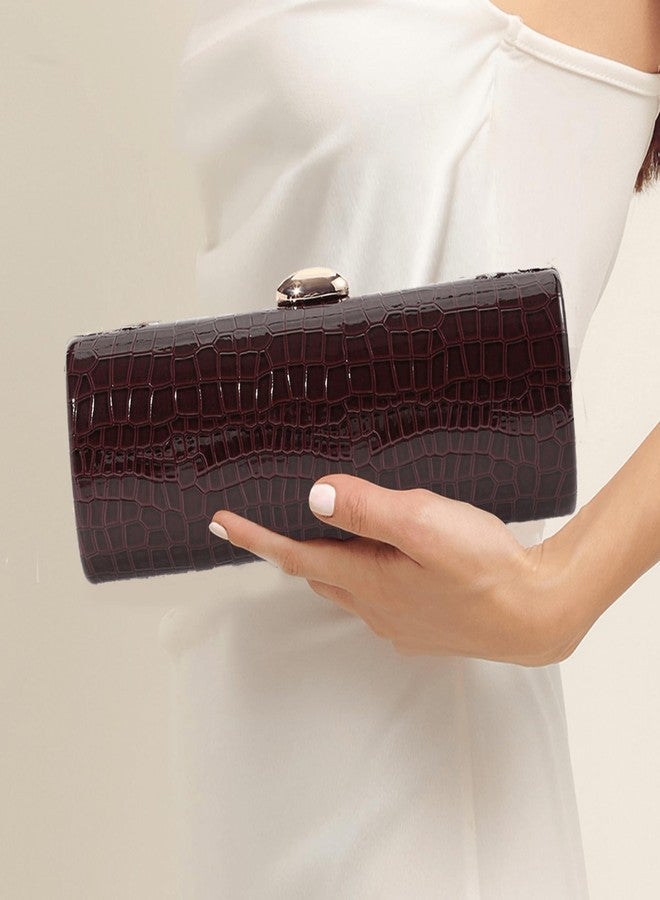 Buric Vegan PU Leather Evening Clutch Purses Crocodile Pattern Handbags Formal Envelope Shoulder Bags for Party Wedding Prom Brida Wine Red - Image 3