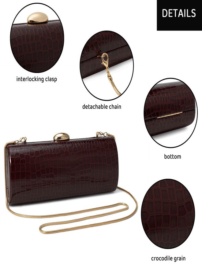 Buric Vegan PU Leather Evening Clutch Purses Crocodile Pattern Handbags Formal Envelope Shoulder Bags for Party Wedding Prom Brida Wine Red - Image 5