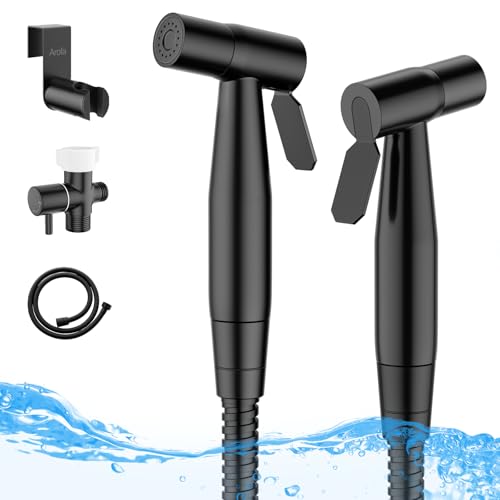 Arofa Handheld Toilet Bidet Sprayer for Toilet-Adjustable Water Pressure Control with Bidet Hose for Feminine Wash, Stainless Steel Brushed Nickel Bidet Faucet Cloth Diaper for Baby Wash, Black,2 Pack - Image 1
