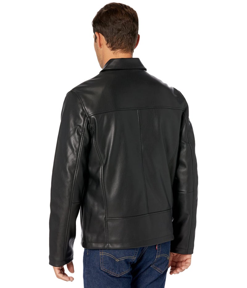 Cole Haan 26" Faux Leather Stand Collar Moto Black XL - Image 3