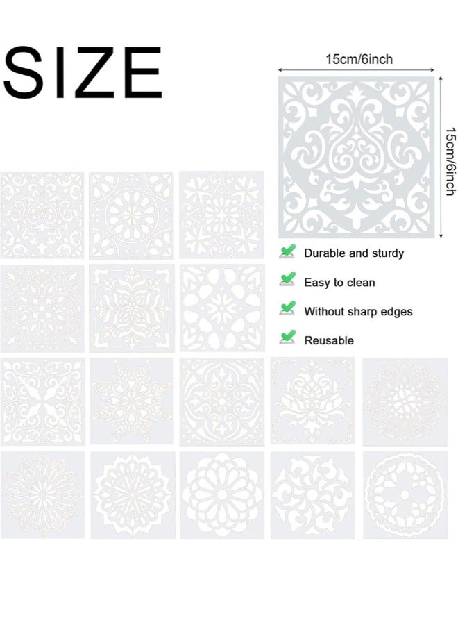 16 Pcs Mandala Stencils for Painting, Reusable Mandala Stencils Painting Templates for Scrapbooking Drawing Wood Wall Card Fabric DIY Crafts Decor (15 x 15cm) - Image 2