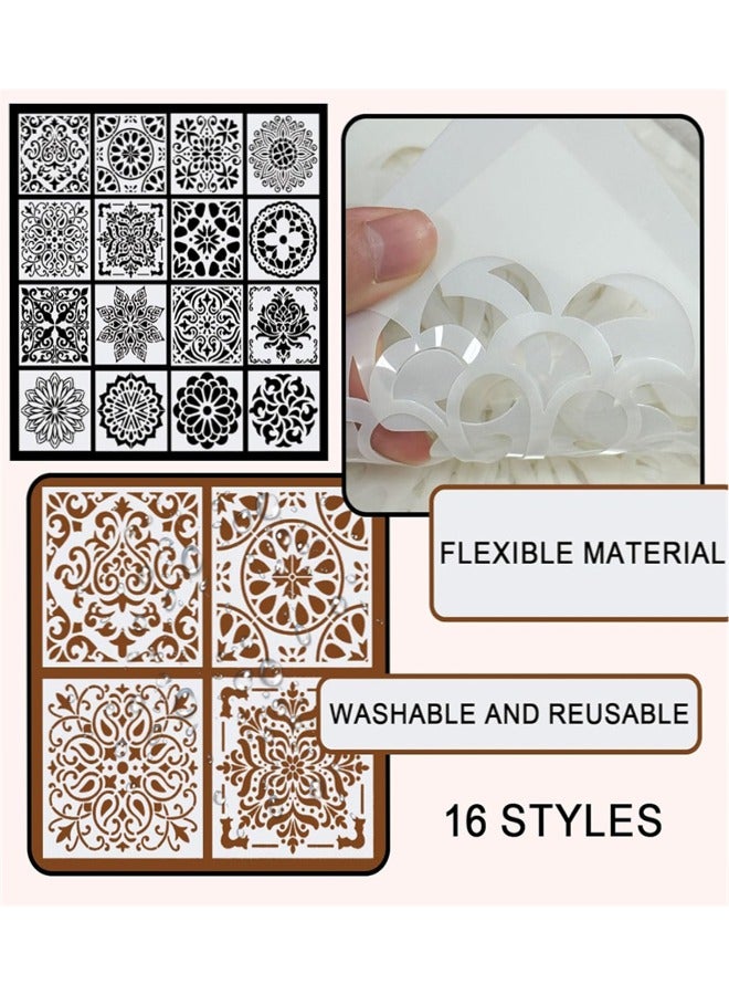 16 Pcs Mandala Stencils for Painting, Reusable Mandala Stencils Painting Templates for Scrapbooking Drawing Wood Wall Card Fabric DIY Crafts Decor (15 x 15cm) - Image 3