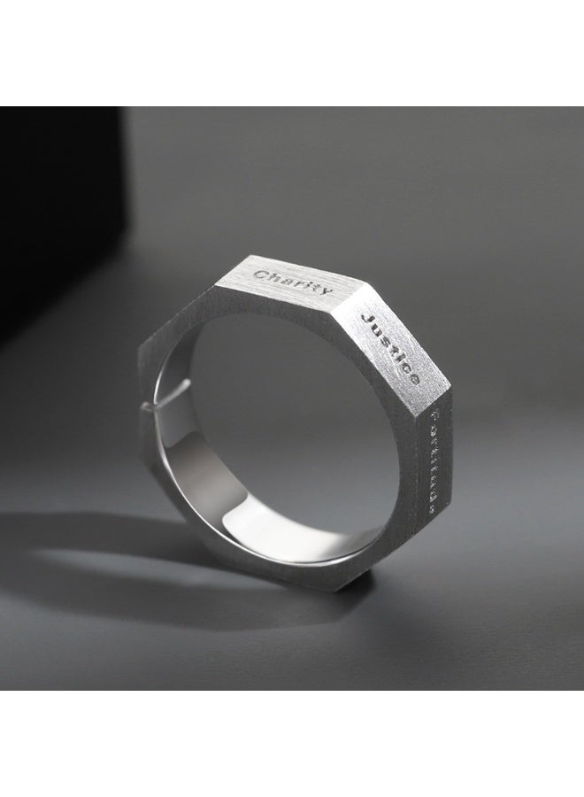 Silver Ring, Cold Style Retro Personality Plain Circle Ring, Men'S Opening Adjustable Ring - Image 3