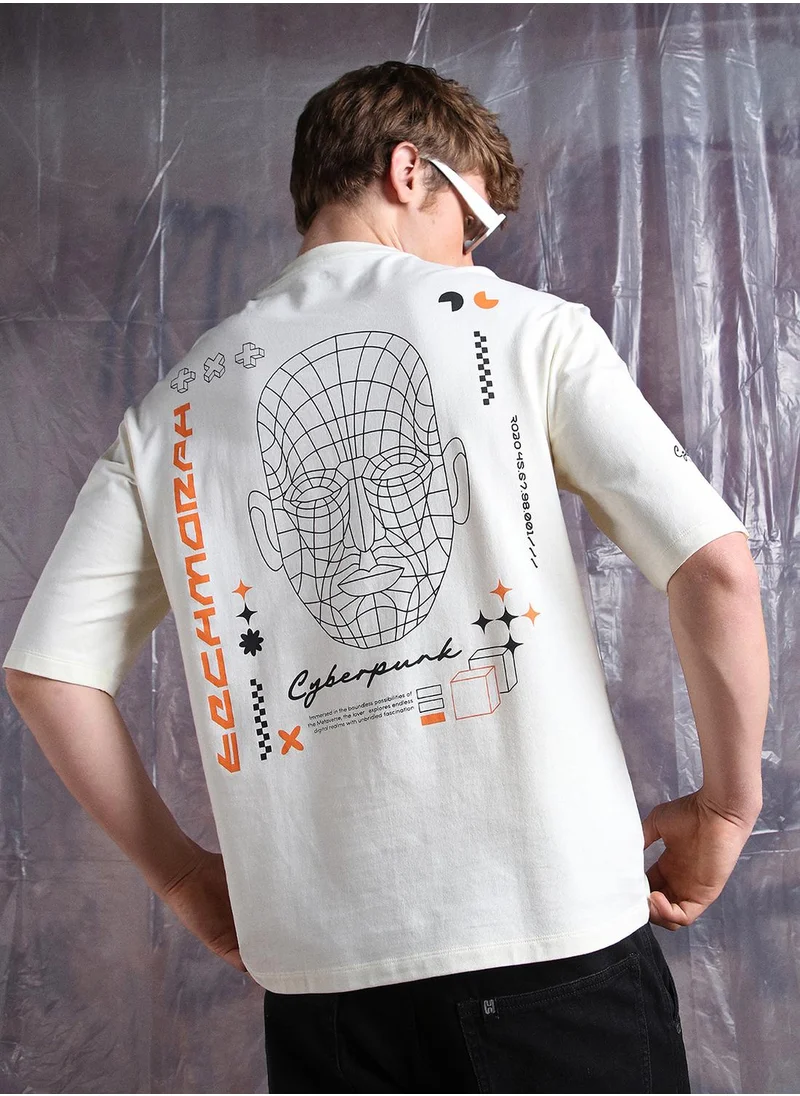 Hubberholme Upgrade your wardrobe with this premium Off-White Oversized Tshirts Printed design crafted from 100% Cotton featuring Half Sleeve with Slip on closure.