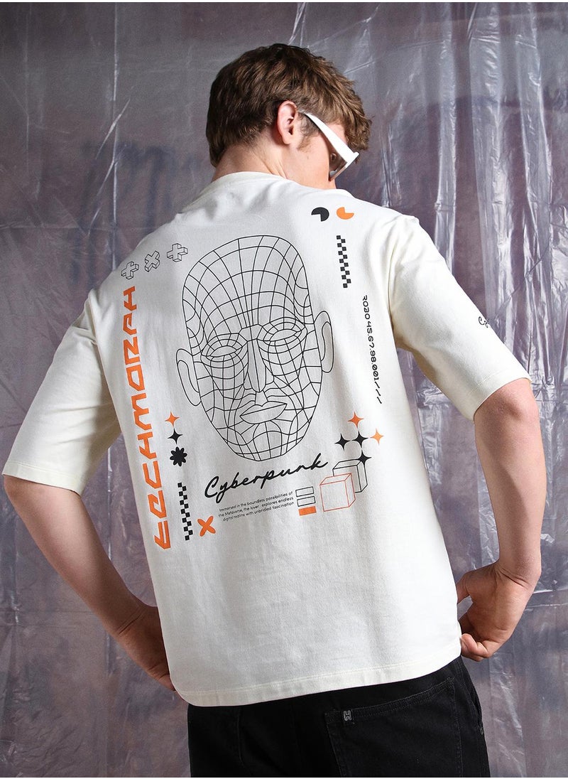 Hubberholme - Off-White Oversized Tshirts Printed design crafted from 100% Cotton featuring Half Sleeve with Slip on closure. - Image 1