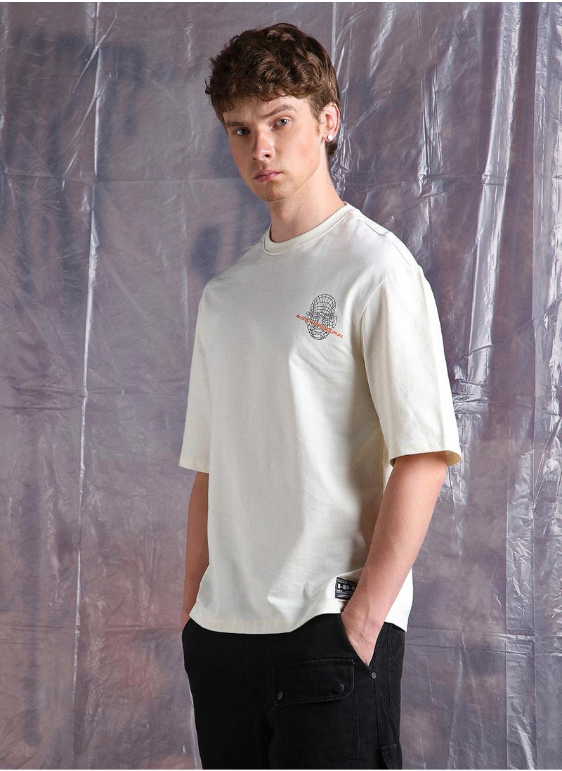 Hubberholme - Off-White Oversized Tshirts Printed design crafted from 100% Cotton featuring Half Sleeve with Slip on closure. - Image 1