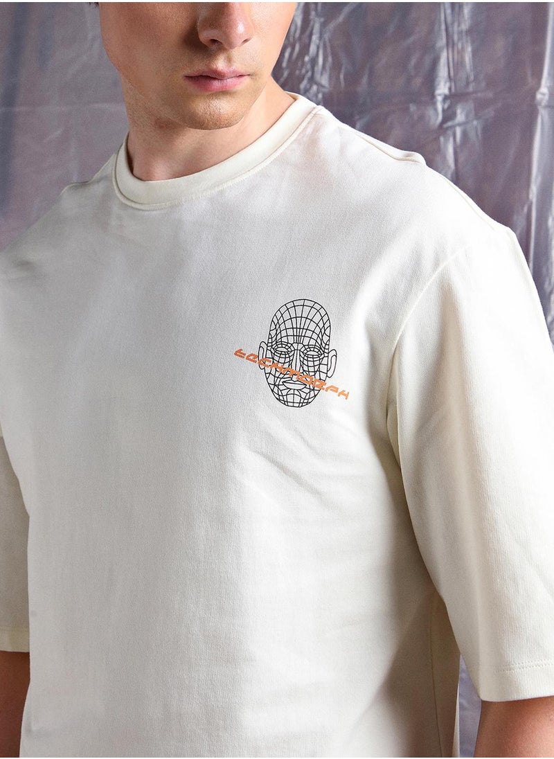 Hubberholme - Off-White Oversized Tshirts Printed design crafted from 100% Cotton featuring Half Sleeve with Slip on closure. - Image 1