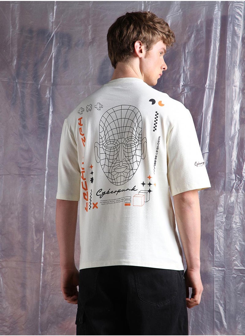 Hubberholme - Off-White Oversized Tshirts Printed design crafted from 100% Cotton featuring Half Sleeve with Slip on closure. - Image 1