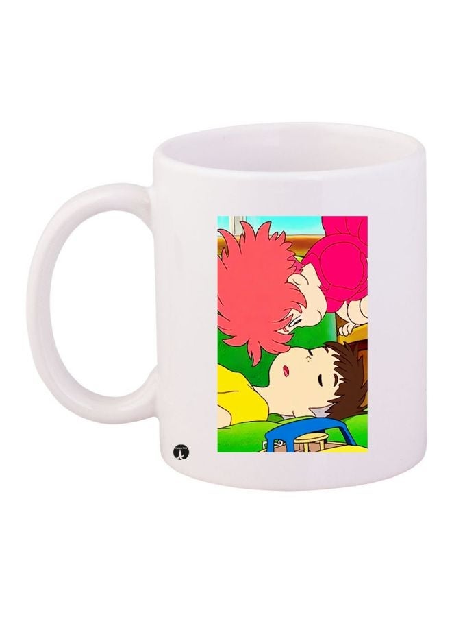 RYN Cartoon Printed Coffee Mug White/Green/Pink 11ounce
