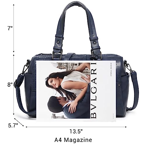 Dasein Women Soft Vegan Leather Barrel Bags Large Hobo Top Handle Work Totes Satchel Handbags Shoulder Purse (Navy blue) - Image 3