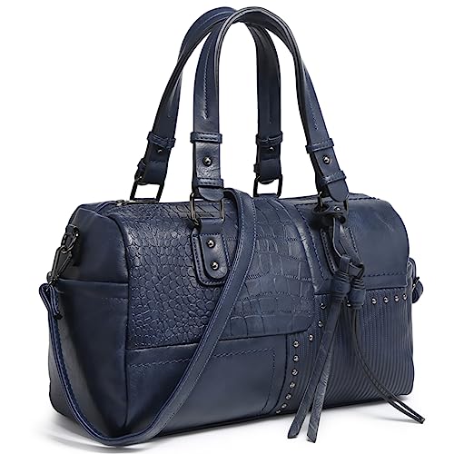 Dasein Women Soft Vegan Leather Barrel Bags Large Hobo Top Handle Work Totes Satchel Handbags Shoulder Purse (Navy blue) - Image 1