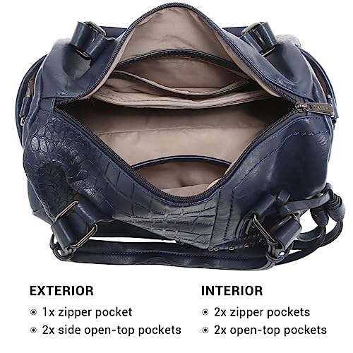 Dasein Women Soft Vegan Leather Barrel Bags Large Hobo Top Handle Work Totes Satchel Handbags Shoulder Purse (Navy blue) - Image 4