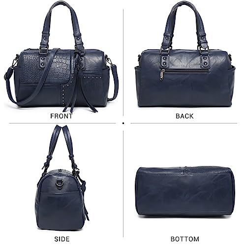 Dasein Women Soft Vegan Leather Barrel Bags Large Hobo Top Handle Work Totes Satchel Handbags Shoulder Purse (Navy blue) - Image 2